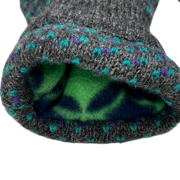 Fleece lined wool mittens, gray/ aquamarine blue combination winter mittens M/L - Picture 5 of 10